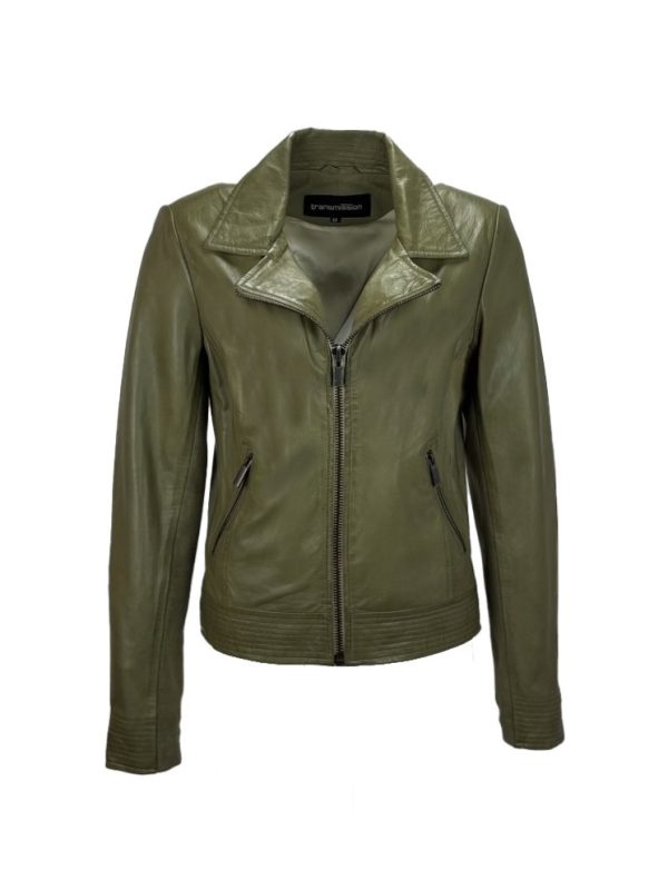 Dames groene korte jas echt leer -Miami