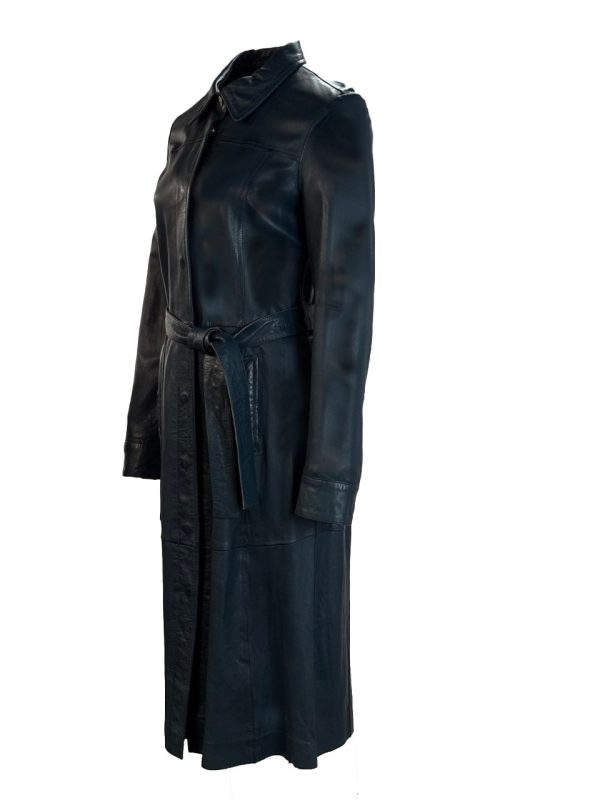 Blauwe leren lange blouse -Nora - Afbeelding 3