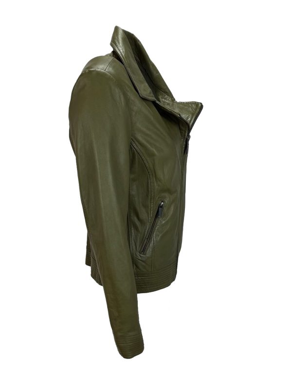 Dames groene korte jas echt leer -Miami - Afbeelding 2