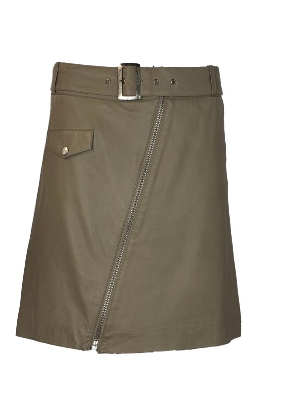 Echt leren beige korte rok - Naïka