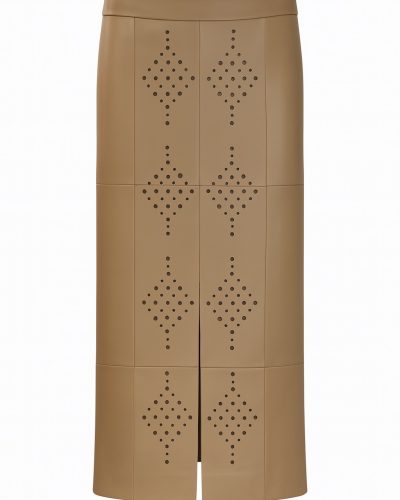 Echt leren beige lange rok - Maire
