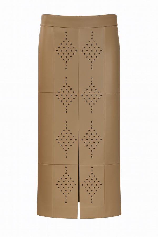Echt leren beige lange rok - Maire