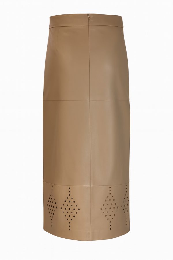 Echt leren beige lange rok - Maire - Afbeelding 2