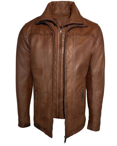 Echt leren cognac korte jas - Parka Men