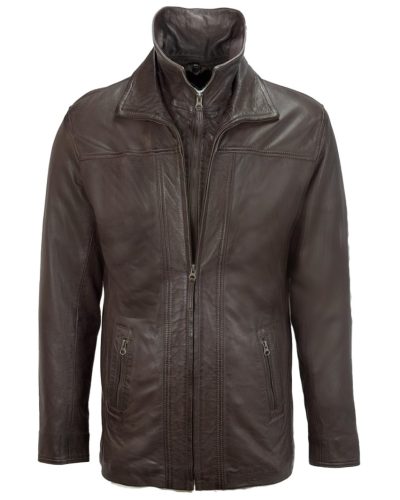 Bruine Leren Heren Parka met kraag 100% echt leer -Amazon - bestel bij BK Leder Bruine Leren Heren Parka met kraag 100% echt leer -Amazon