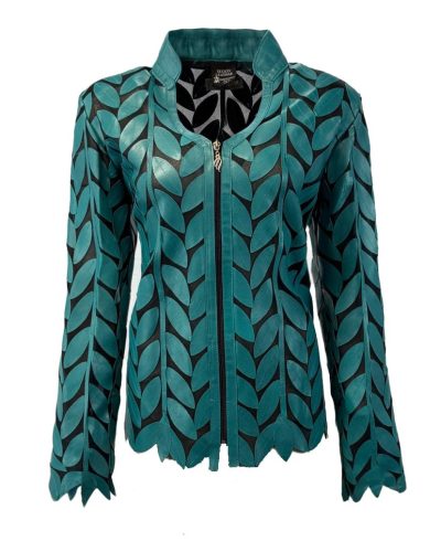 Dames turquoise korte jas – Urkana - bestel bij BK Leder Dames turquoise korte jas - Urkana