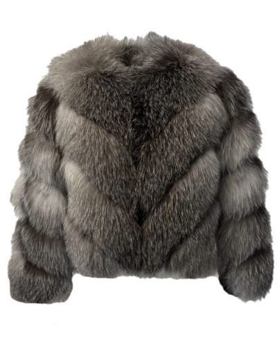 Dames Echte Zilvergrijze Korte Vossenbont jas – Ava - bestel bij BK Leder Dames Echte Zilvergrijze Korte Vossenbont jas - Ava