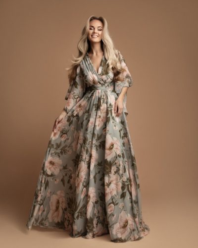 Mintgroene galajurk met bloemenprint in grote maten – Valerie - bestel bij BK Leder Mintgroene galajurk met bloemenprint in grote maten - Valerie