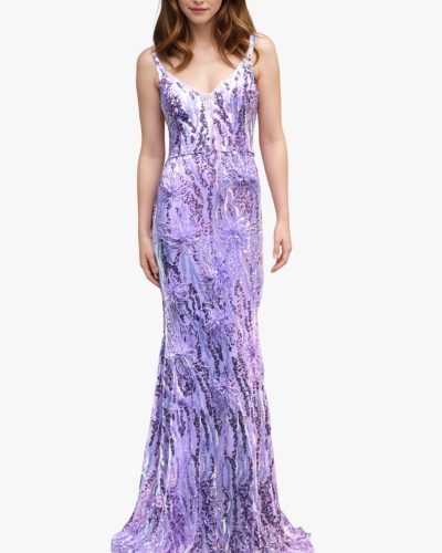 Lange lila paillettenjurk met veren - Triana