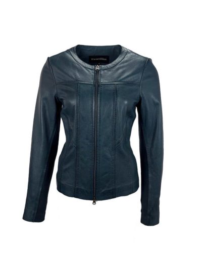 Echt leren korte blauwe jas met rechte rits – Sara - bestel bij BK Leder Echt leren korte blauwe jas met rechte rits - Sara