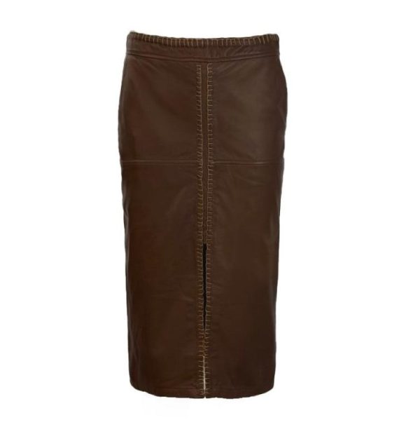 Dames echt Leren lange rok cognac - Kirae