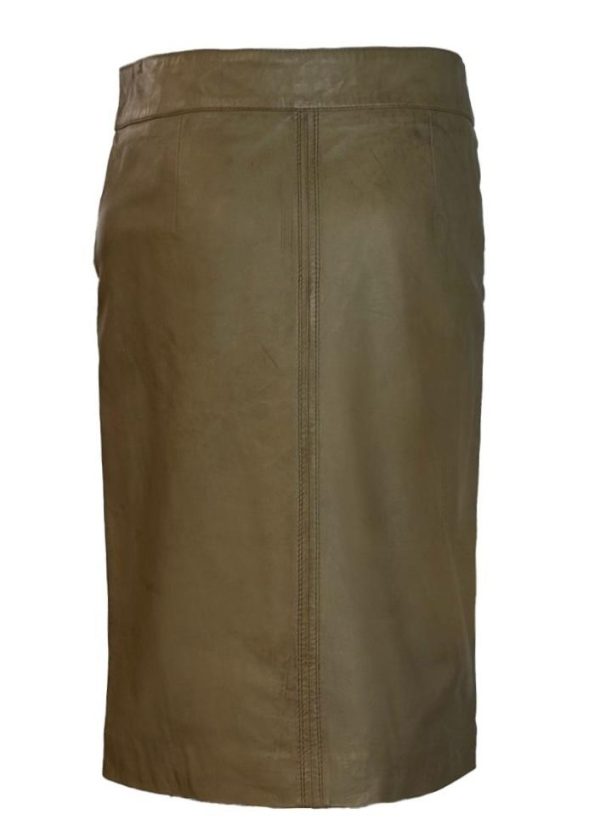 Echt leren beige korte rok met knopen -Celestina - Afbeelding 2