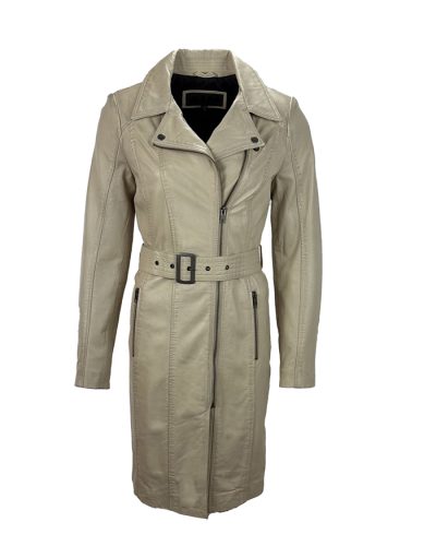 Echt leren cream lange jas -Lavish - bestel bij BK Leder Echt leren cream lange jas -Lavish