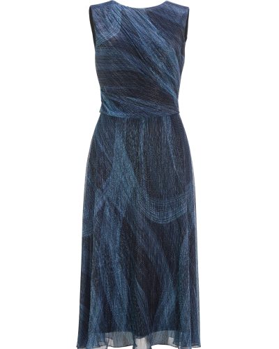 Swing Blauwe Geplisseerde jurk met metallic draden - bestel bij BK Leder Swing Blauwe Geplisseerde jurk met metallic draden