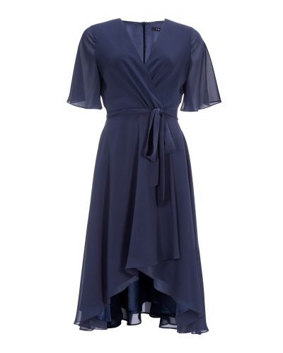 Swing Blauwe Asymmetrische Chiffon jurk in wikkel-look