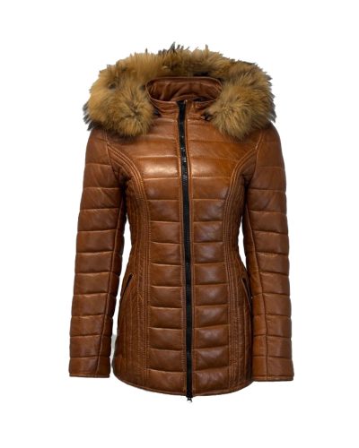 Dames cognac leren winterjas -Arizona - bestel bij BK Leder Dames cognac leren winterjas -Arizona