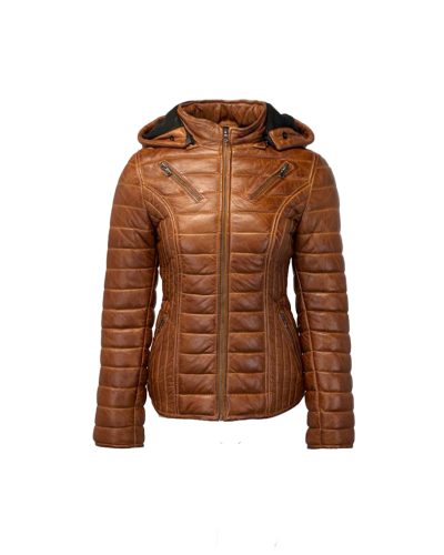 Dames echt leren cognac winter jas - Alabama