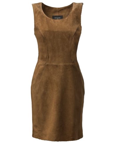 Suede cognac jurk – Lucile - bestel bij BK Leder Suede cognac jurk - Lucile