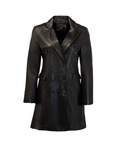 Dames echt leren zwart lange jas – Helena - bestel bij BK Leder Dames echt leren zwart lange jas - Helena