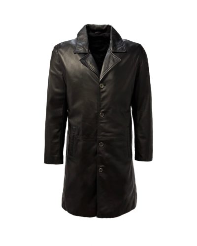 Heren echt leren zwart lange jas – GTC - bestel bij BK Leder Heren echt leren zwart lange jas - GTC