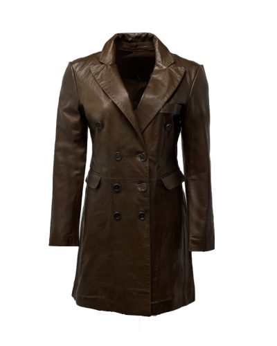 Dames echt leren donkerbruin lange jas -Helena - bestel bij BK Leder Dames echt leren donkerbruin lange jas -Helena