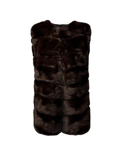 Dames kafe coffe kunstbont vest – Deina - bestel bij BK Leder Dames kafe coffe kunstbont vest - Deina