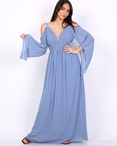 Lichtblauwe galajurk met open schouders – Uberta - bestel bij BK Leder Lichtblauwe galajurk met open schouders - Uberta