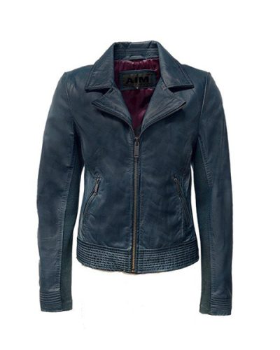 Echt leren blauwe korte jas met rechte rits – Miami - bestel bij BK Leder Echt leren blauwe korte jas met rechte rits - Miami