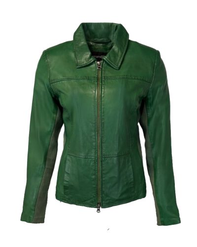 Echt leren bosgroen korte jas - Christine