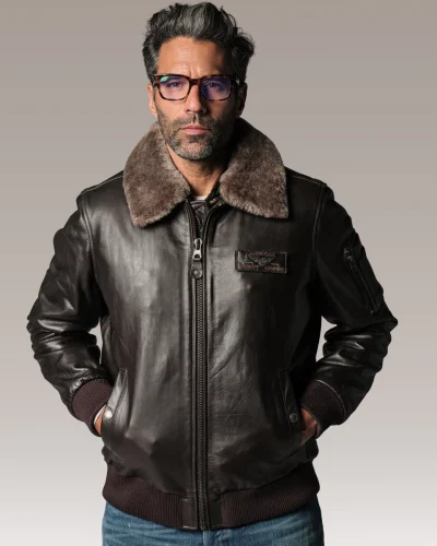 Bruin Leren Heren Pilotenjack – TEXACO FENDER - bestel bij BK Leder Bruin Leren Heren Pilotenjack - TEXACO FENDER