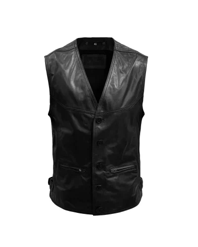 Echt Leren Heren Zwarte Gilet -Amsterdam - bestel bij BK Leder Echt Leren Heren Zwarte Gilet -Amsterdam