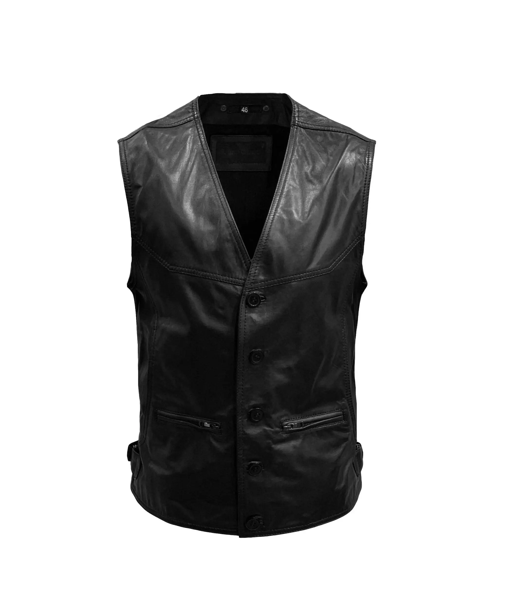 Echt Leren Heren Zwarte Gilet -Amsterdam - bestel bij BK Leder Echt Leren Heren Zwarte Gilet -Amsterdam