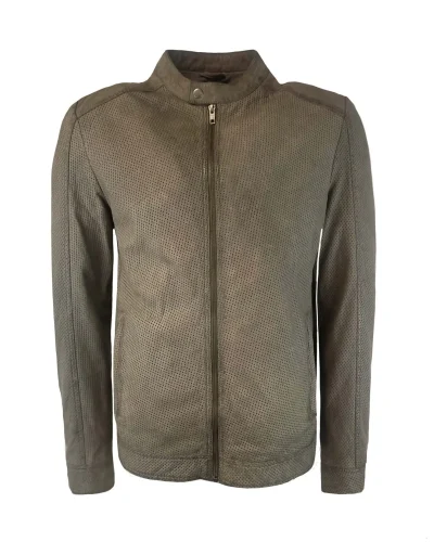 Heren Korte Grijze Echte Leren Jas - Giulio