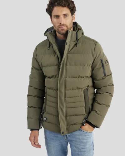 Heren Korte Groene Gewatteerde Winterjas -Cartel Juarez