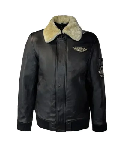 Heren leren pilot jas zwart -Malono